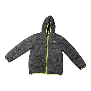 Eddie Bauer Jacket Youth Medium 10/12 Black Hooded Reversible Sherpa Puffer Zip